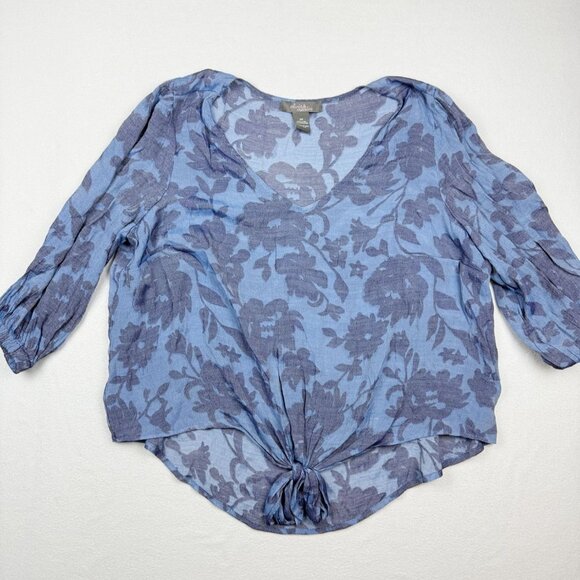 OLIVIA & MARTIN Sheer Floral Rayon Tie Bottom Top Size 2X‎ Womens Blue - Picture 1 of 6